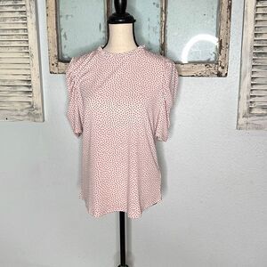 Adrianna Papell Women's Top Polka Ruffles Keyhole Back Blouse Pink Size Medium N